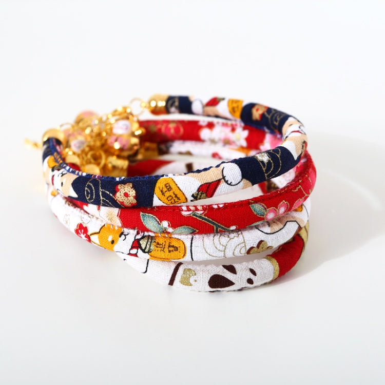 Lucky Cat Copper Bell Adjustable Pet Cat Dog Collar Necklace, S 20-25cm, M 25-30cm