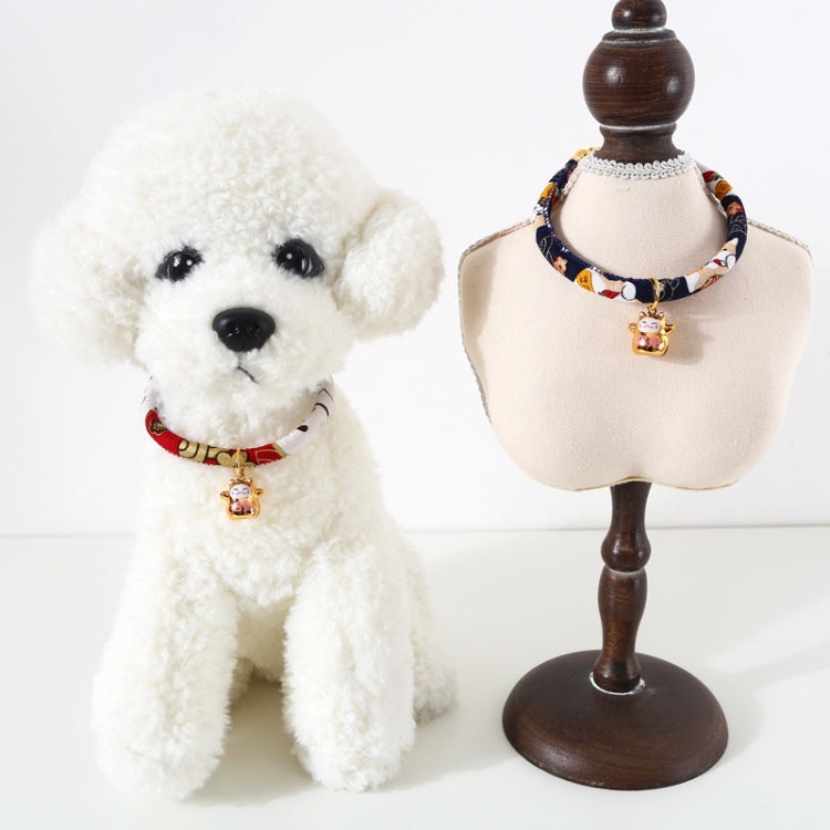 Lucky Cat Copper Bell Adjustable Pet Cat Dog Collar Necklace, S 20-25cm, M 25-30cm