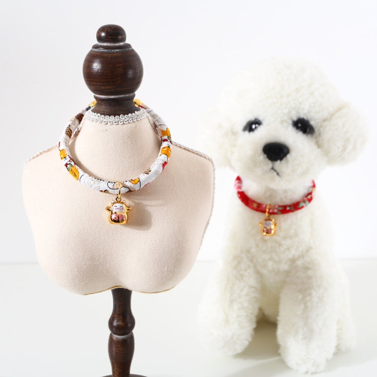 Lucky Cat Copper Bell Adjustable Pet Cat Dog Collar Necklace, S 20-25cm, M 25-30cm