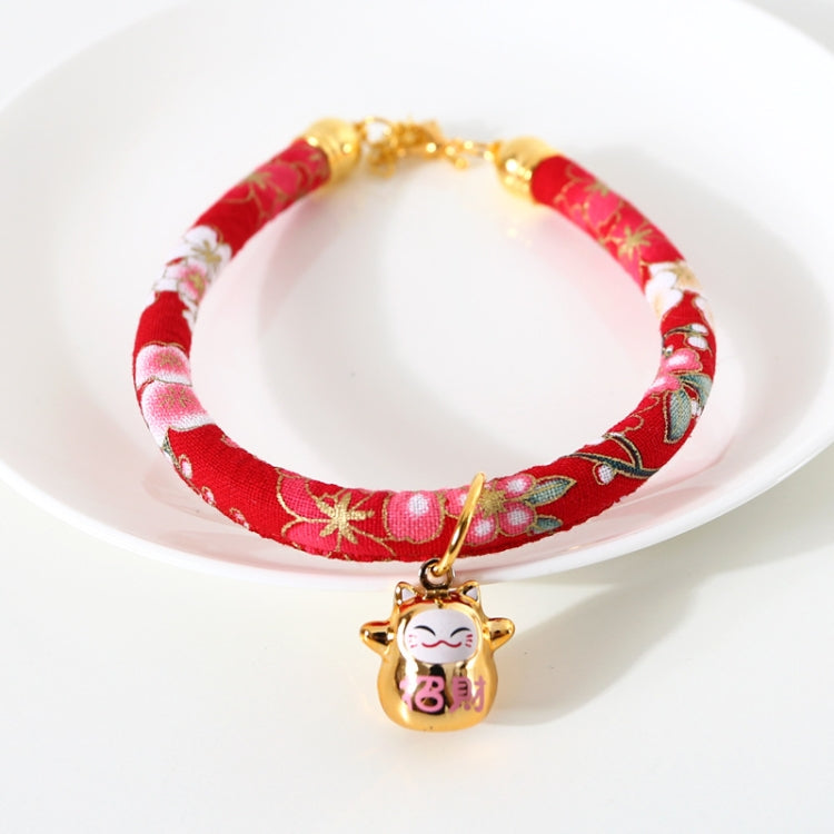 Lucky Cat Copper Bell Adjustable Pet Cat Dog Collar Necklace, S 20-25cm, M 25-30cm