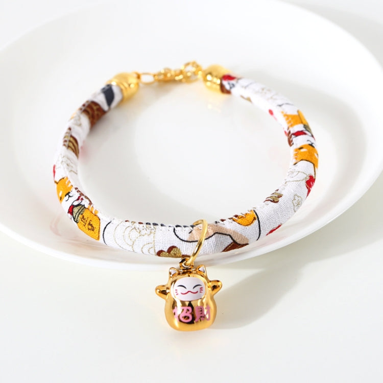 Lucky Cat Copper Bell Adjustable Pet Cat Dog Collar Necklace, S 20-25cm, M 25-30cm