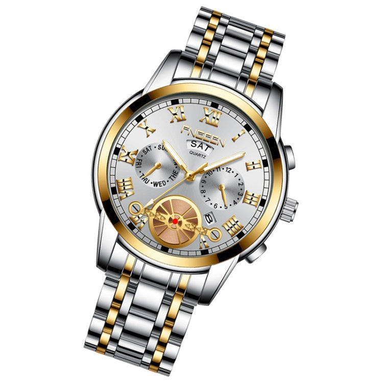 FNGEEN 4001 Men Non-Mechanical Watch Multi-Function Quartz Watch, Gold White Surface, Brown Leather Gold Blue Surface, Brown leather Gold White Surface, Gold Black Surface Gold Nails, White Steel Black Surface White Nails