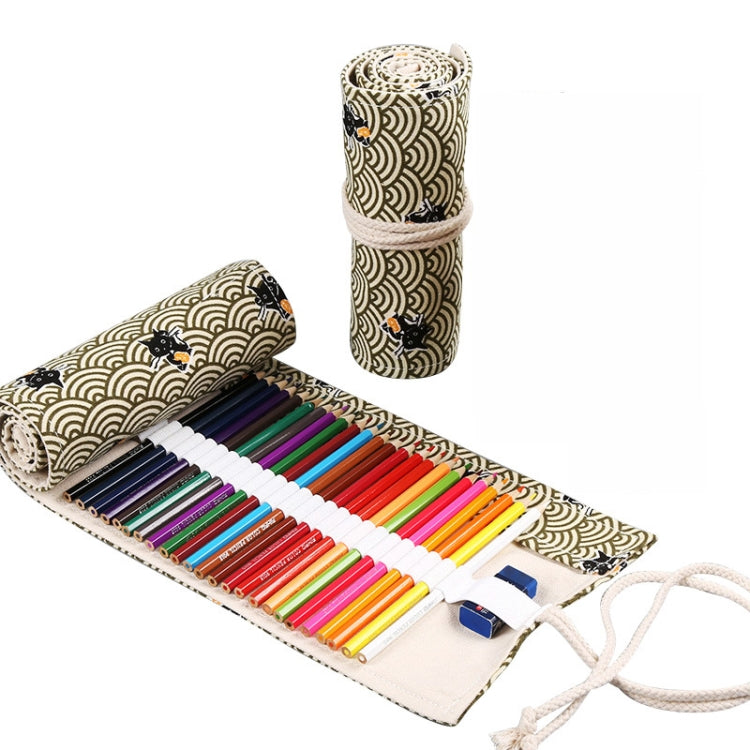 Handmade Canvas Pen Curtain Large-Capacity Pencil Case For Boys And Girls Color Pencil Sketch Stationery Box, 12 Holes, 24 Holes