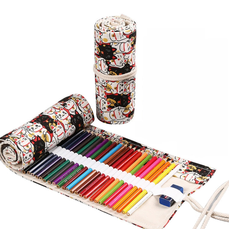 Handmade Canvas Pen Curtain Large-Capacity Pencil Case For Boys And Girls Color Pencil Sketch Stationery Box, 36 Holes, 48 Holes