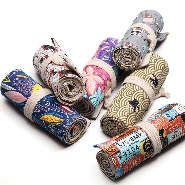 Handmade Canvas Pen Curtain Large-Capacity Pencil Case For Boys And Girls Color Pencil Sketch Stationery Box, 36 Holes, 48 Holes