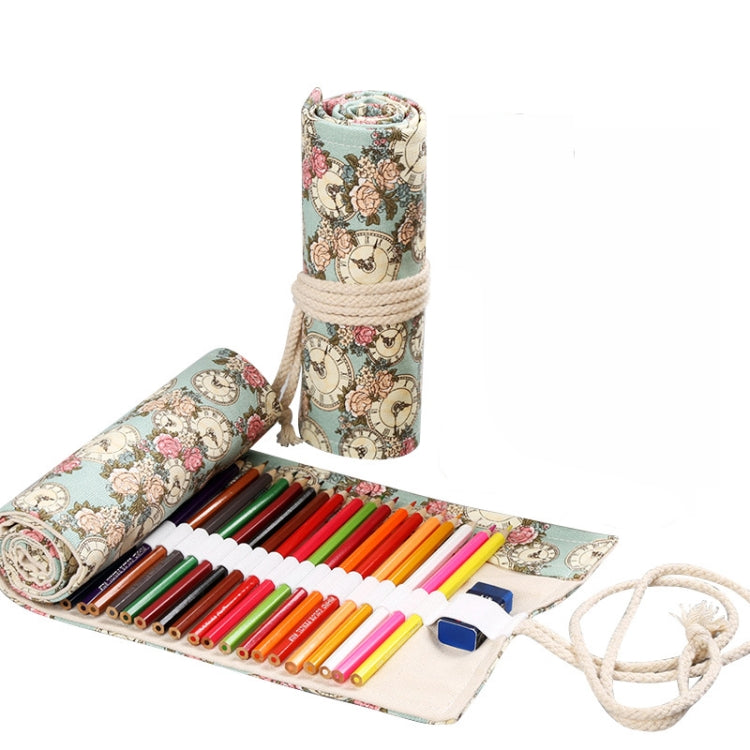 Handmade Canvas Pen Curtain Large-Capacity Pencil Case For Boys And Girls Color Pencil Sketch Stationery Box, 36 Holes, 48 Holes