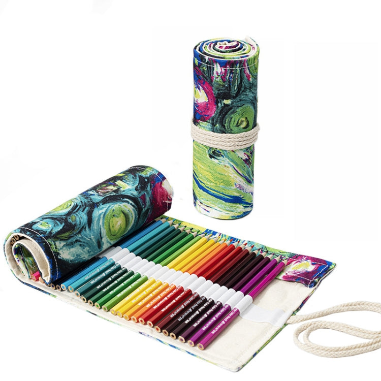 Handmade Canvas Pen Curtain Large-Capacity Pencil Case For Boys And Girls Color Pencil Sketch Stationery Box, 36 Holes, 48 Holes