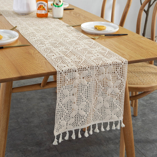 Widened And Stitched Rustic Knitted Hollow Tablecloth, 30x140cm, 30x160cm, 30x180cm, 30x200cm, 30x220cm, 30x240cm, 30x260cm, 30x280cm