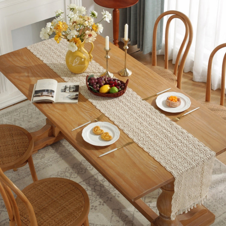Widened And Stitched Rustic Knitted Hollow Tablecloth, 30x140cm, 30x160cm, 30x180cm, 30x200cm, 30x220cm, 30x240cm, 30x260cm, 30x280cm