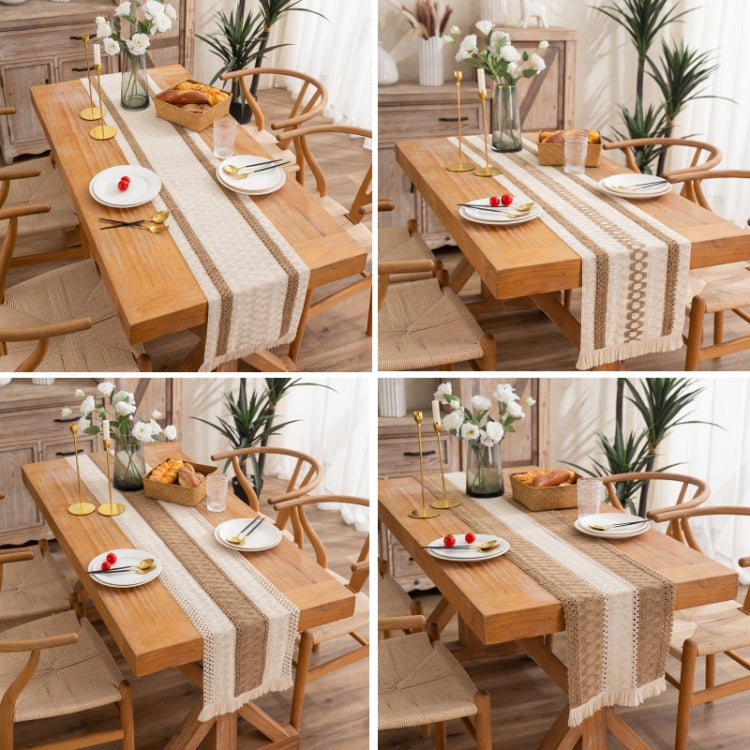 Cotton and Linen Woven Colorblock Tassel Striped Rhombus Table Runner, 30x120cm, 30x140cm, 30x160cm, 30x180cm, 30x200cm, 30x220cm