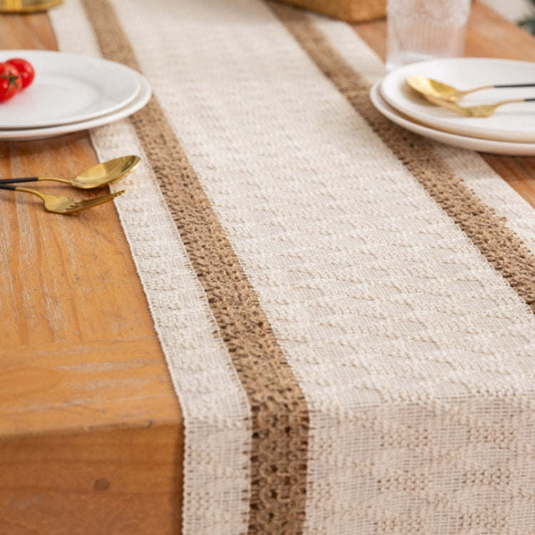 Cotton and Linen Woven Colorblock Tassel Striped Rhombus Table Runner, 30x120cm, 30x140cm, 30x160cm, 30x180cm, 30x200cm, 30x220cm