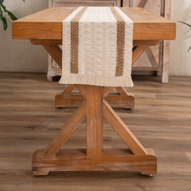 Cotton and Linen Woven Colorblock Tassel Striped Rhombus Table Runner, 30x240cm, 30x275cm, 30x300cm, 30x50cm