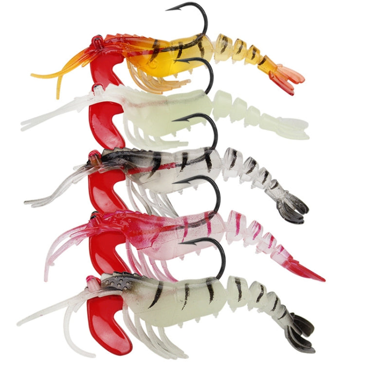 Multi-section Lead Head Soft Shrimp Fake Bait Freshwater Sea Fishing Lure, 5 Color / Set