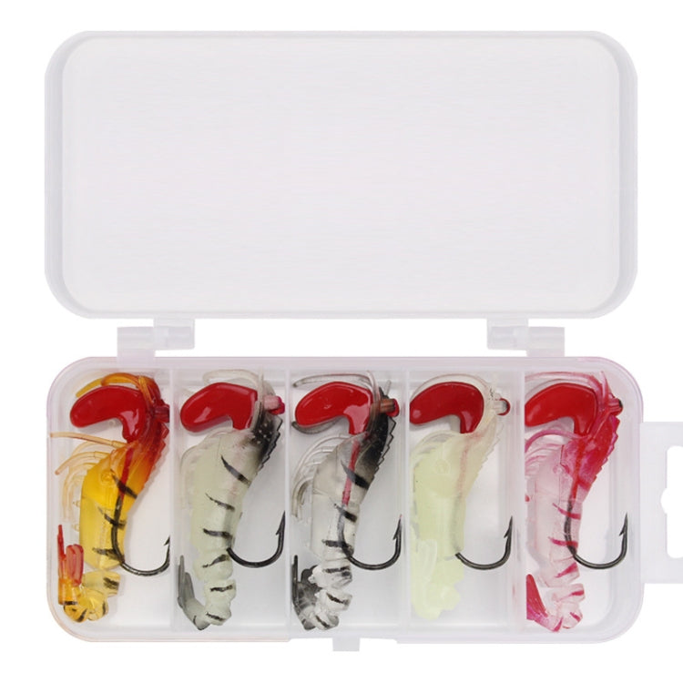 Multi-section Lead Head Soft Shrimp Fake Bait Freshwater Sea Fishing Lure, 5 Color / Set