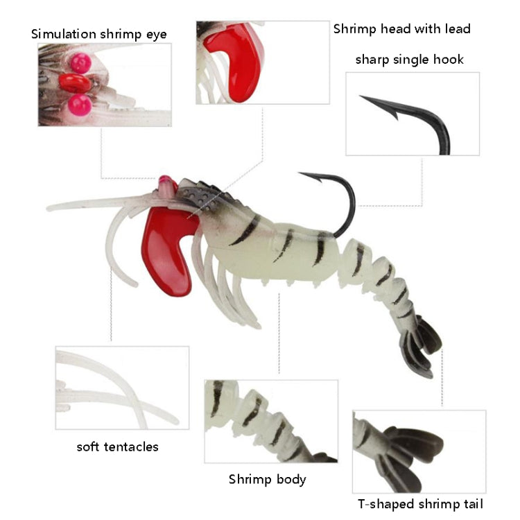 Multi-section Lead Head Soft Shrimp Fake Bait Freshwater Sea Fishing Lure, 5 Color / Set