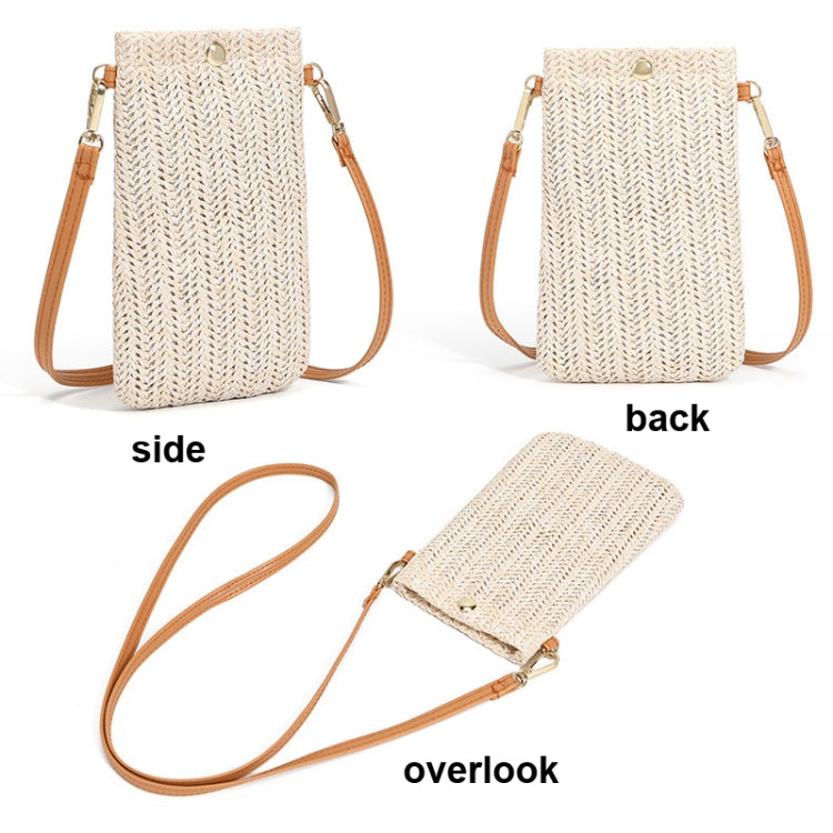 Summer Beach Bag Ladies One Shoulder Mobile Phone Bag Straw Coin Purse, Beige, Cream, Beige Magnetic Buckle, Cream Magnetic Buckle