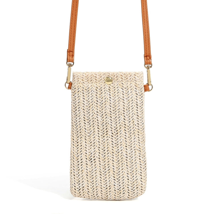 Summer Beach Bag Ladies One Shoulder Mobile Phone Bag Straw Coin Purse, Beige, Cream, Beige Magnetic Buckle, Cream Magnetic Buckle