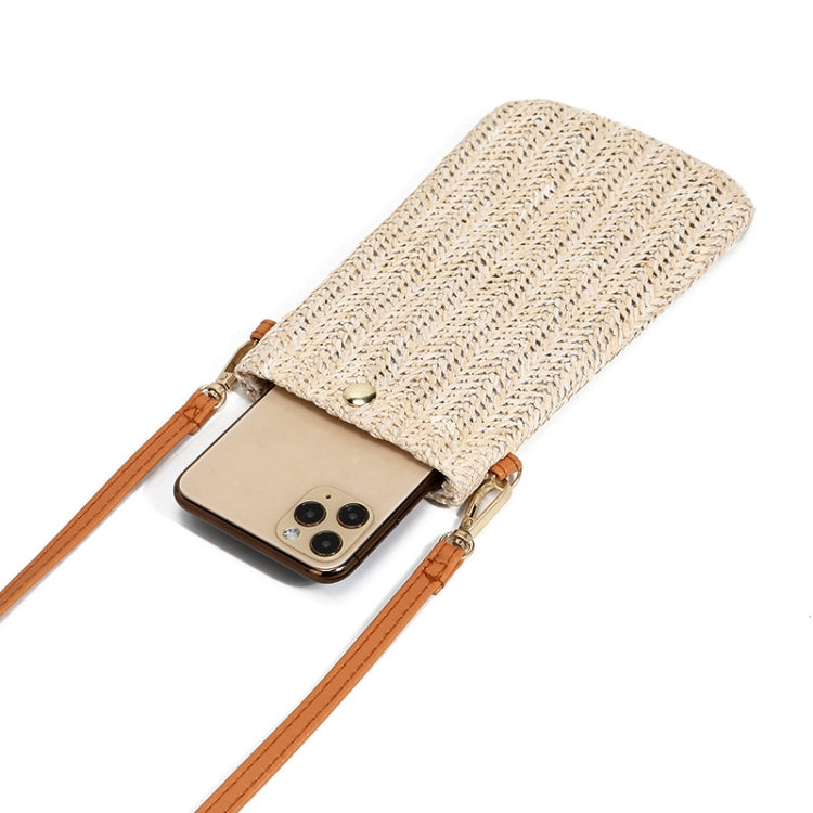 Summer Beach Bag Ladies One Shoulder Mobile Phone Bag Straw Coin Purse, Beige, Cream, Beige Magnetic Buckle, Cream Magnetic Buckle