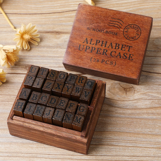 E13 28PCS/Set Vintage Wooden Alphabet and Number Diary Handbook DIY Stamps, Regular Capital, Regular Lowercase, Cursive Capital, Cursive Lowercase