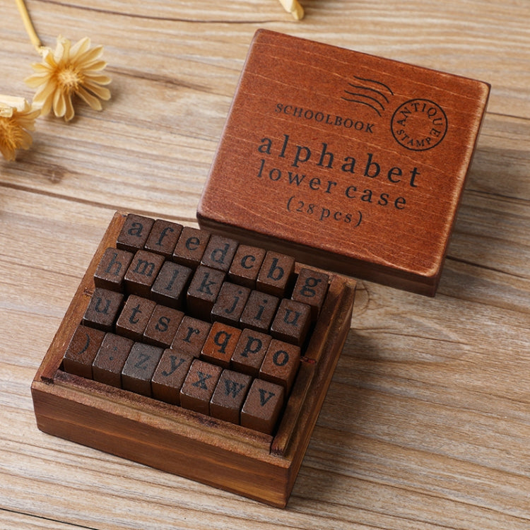 E13 28PCS/Set Vintage Wooden Alphabet and Number Diary Handbook DIY Stamps, Regular Capital, Regular Lowercase, Cursive Capital, Cursive Lowercase, Digital Weather