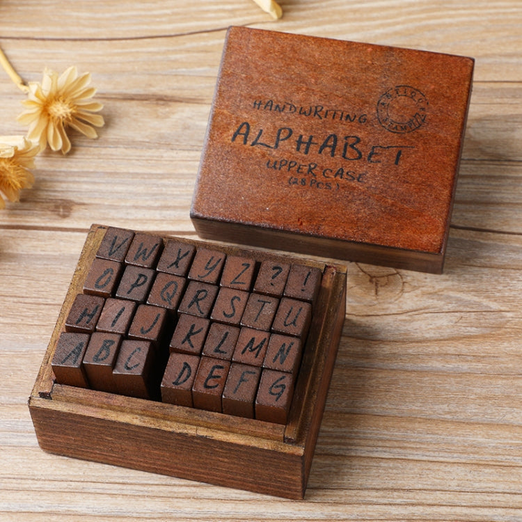 E13 28PCS/Set Vintage Wooden Alphabet and Number Diary Handbook DIY Stamps, Regular Capital, Regular Lowercase, Cursive Capital, Cursive Lowercase