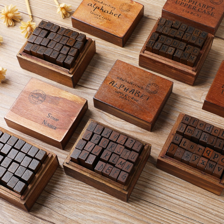 E13 28PCS/Set Vintage Wooden Alphabet and Number Diary Handbook DIY Stamps, Regular Capital, Regular Lowercase, Cursive Capital, Cursive Lowercase, Digital Weather