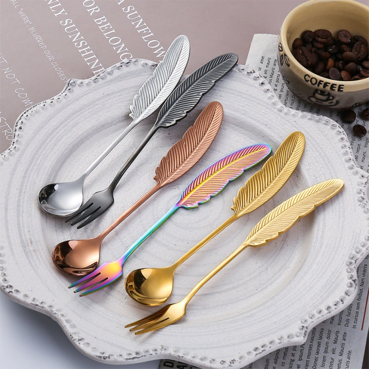 304 Stainless Steel Feather Spoon Fork Literary Tableware,Style:, 3pcs Spoon-True Color, 3pcs Fork-True Color, 3pcs Spoon-Titanium Gold, 3pcs Fork-Titanium Gold, 3pcs Spoon-Dazzle, 3pcs Fork-Dazzle, 2 In 1 True Color -Pink Box, 2 In 1 True Color- Blue ...