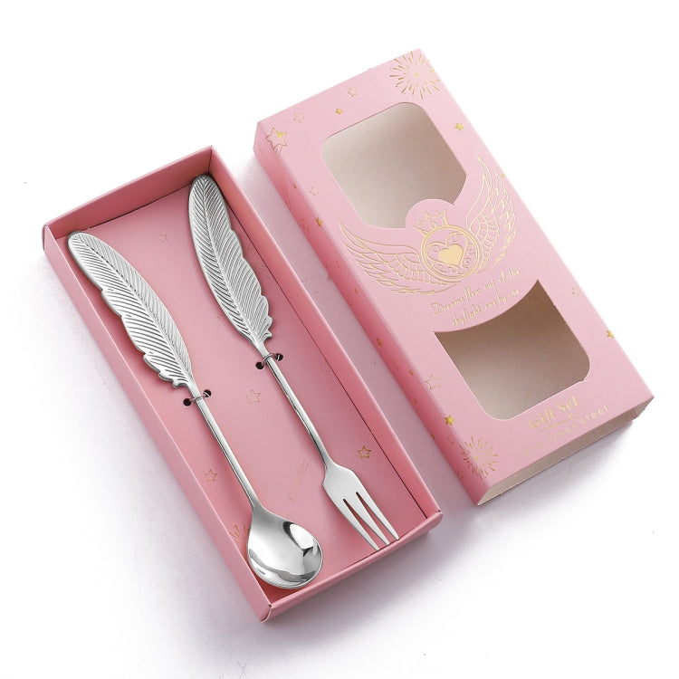 304 Stainless Steel Feather Spoon Fork Literary Tableware,Style:, 3pcs Spoon-True Color, 3pcs Fork-True Color, 3pcs Spoon-Titanium Gold, 3pcs Fork-Titanium Gold, 3pcs Spoon-Dazzle, 3pcs Fork-Dazzle, 2 In 1 True Color -Pink Box, 2 In 1 True Color- Blue ...