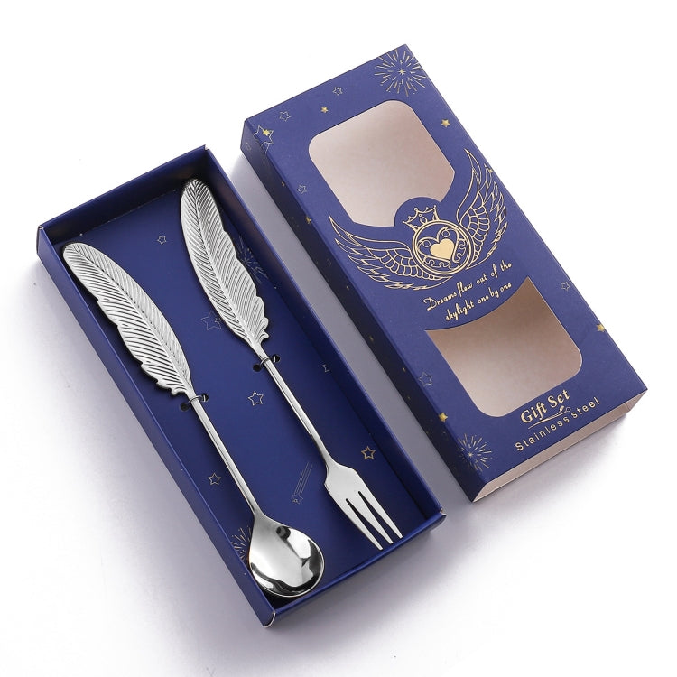 304 Stainless Steel Feather Spoon Fork Literary Tableware,Style:, 3pcs Spoon-True Color, 3pcs Fork-True Color, 3pcs Spoon-Titanium Gold, 3pcs Fork-Titanium Gold, 3pcs Spoon-Dazzle, 3pcs Fork-Dazzle, 2 In 1 True Color -Pink Box, 2 In 1 True Color- Blue ...