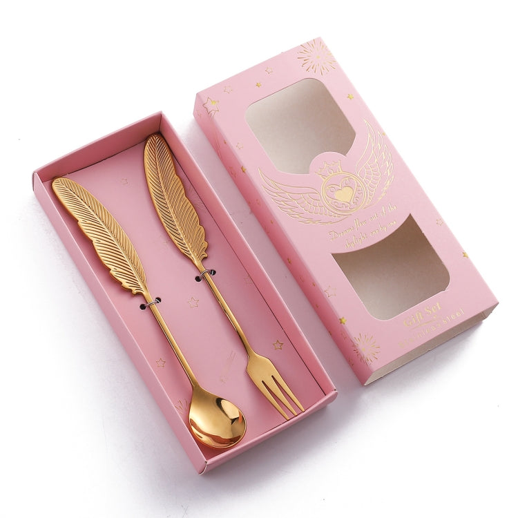 304 Stainless Steel Feather Spoon Fork Literary Tableware,Style:, 3pcs Spoon-True Color, 3pcs Fork-True Color, 3pcs Spoon-Titanium Gold, 3pcs Fork-Titanium Gold, 3pcs Spoon-Dazzle, 3pcs Fork-Dazzle, 2 In 1 True Color -Pink Box, 2 In 1 True Color- Blue ...