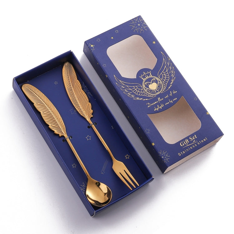 304 Stainless Steel Feather Spoon Fork Literary Tableware,Style:, 3pcs Spoon-True Color, 3pcs Fork-True Color, 3pcs Spoon-Titanium Gold, 3pcs Fork-Titanium Gold, 3pcs Spoon-Dazzle, 3pcs Fork-Dazzle, 2 In 1 True Color -Pink Box, 2 In 1 True Color- Blue ...