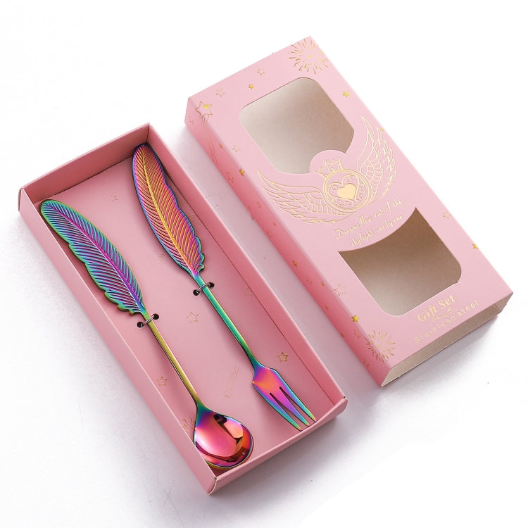 304 Stainless Steel Feather Spoon Fork Literary Tableware,Style:, 3pcs Spoon-True Color, 3pcs Fork-True Color, 3pcs Spoon-Titanium Gold, 3pcs Fork-Titanium Gold, 3pcs Spoon-Dazzle, 3pcs Fork-Dazzle, 2 In 1 True Color -Pink Box, 2 In 1 True Color- Blue ...