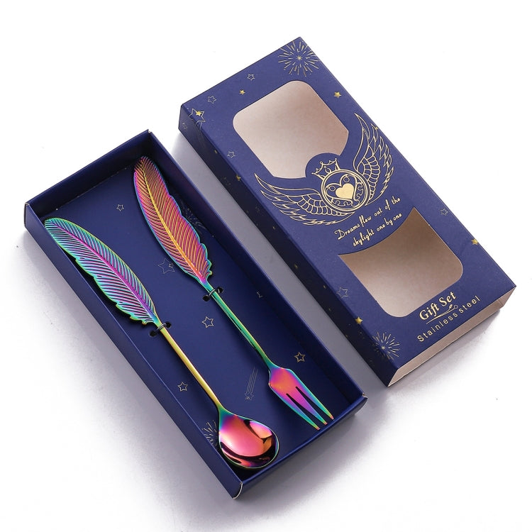 304 Stainless Steel Feather Spoon Fork Literary Tableware,Style:, 3pcs Spoon-True Color, 3pcs Fork-True Color, 3pcs Spoon-Titanium Gold, 3pcs Fork-Titanium Gold, 3pcs Spoon-Dazzle, 3pcs Fork-Dazzle, 2 In 1 True Color -Pink Box, 2 In 1 True Color- Blue ...
