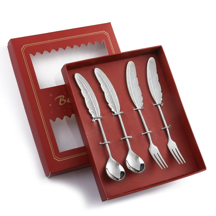 304 Stainless Steel Feather Spoon Fork Literary Tableware,Style:, 3pcs Spoon-True Color, 3pcs Fork-True Color, 3pcs Spoon-Titanium Gold, 3pcs Fork-Titanium Gold, 3pcs Spoon-Dazzle, 3pcs Fork-Dazzle, 2 In 1 True Color -Pink Box, 2 In 1 True Color- Blue ...