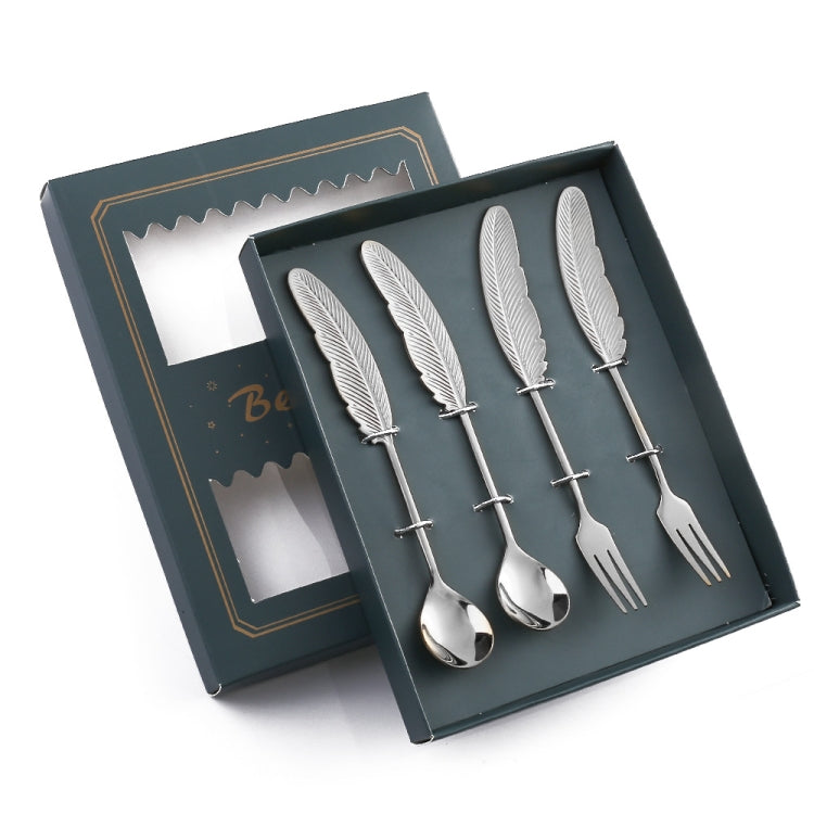 304 Stainless Steel Feather Spoon Fork Literary Tableware,Style:, 3pcs Spoon-True Color, 3pcs Fork-True Color, 3pcs Spoon-Titanium Gold, 3pcs Fork-Titanium Gold, 3pcs Spoon-Dazzle, 3pcs Fork-Dazzle, 2 In 1 True Color -Pink Box, 2 In 1 True Color- Blue ...