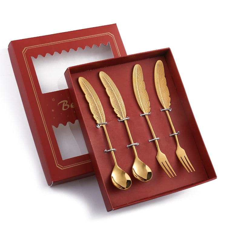 304 Stainless Steel Feather Spoon Fork Literary Tableware,Style:, 3pcs Spoon-True Color, 3pcs Fork-True Color, 3pcs Spoon-Titanium Gold, 3pcs Fork-Titanium Gold, 3pcs Spoon-Dazzle, 3pcs Fork-Dazzle, 2 In 1 True Color -Pink Box, 2 In 1 True Color- Blue ...