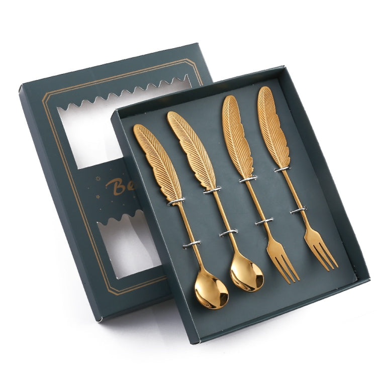304 Stainless Steel Feather Spoon Fork Literary Tableware,Style:, 3pcs Spoon-True Color, 3pcs Fork-True Color, 3pcs Spoon-Titanium Gold, 3pcs Fork-Titanium Gold, 3pcs Spoon-Dazzle, 3pcs Fork-Dazzle, 2 In 1 True Color -Pink Box, 2 In 1 True Color- Blue ...