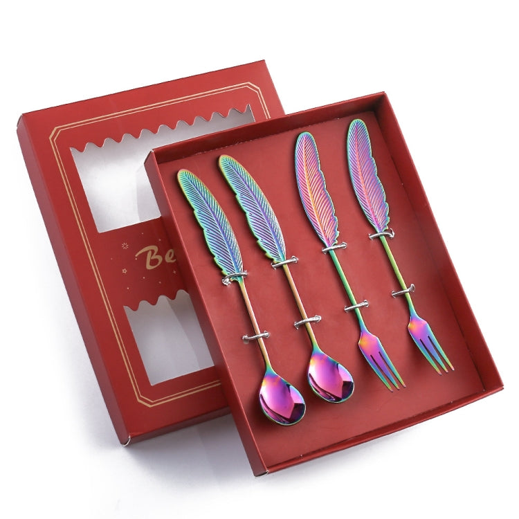 304 Stainless Steel Feather Spoon Fork Literary Tableware,Style:, 3pcs Spoon-True Color, 3pcs Fork-True Color, 3pcs Spoon-Titanium Gold, 3pcs Fork-Titanium Gold, 3pcs Spoon-Dazzle, 3pcs Fork-Dazzle, 2 In 1 True Color -Pink Box, 2 In 1 True Color- Blue ...