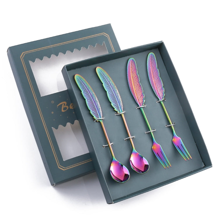 304 Stainless Steel Feather Spoon Fork Literary Tableware,Style:, 3pcs Spoon-True Color, 3pcs Fork-True Color, 3pcs Spoon-Titanium Gold, 3pcs Fork-Titanium Gold, 3pcs Spoon-Dazzle, 3pcs Fork-Dazzle, 2 In 1 True Color -Pink Box, 2 In 1 True Color- Blue ...