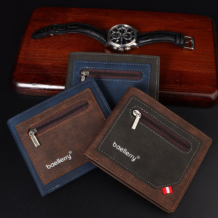 Baellerry Synthetic Leather Men Short Wallet Large Capacity Multi-Card Slot Zipper Wallet