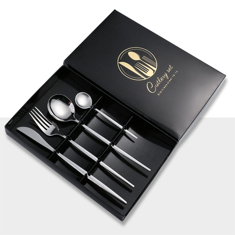 4pcs /Pack Stainless Steel Glossy Mirror Flatware Gift Set, With Tea Spoon (Silver), With Tea Spoon (Titanium), With Tea Spoon (Black Golden), With Chopsticks (Silver), With Chopsticks (Titanium), With Chopsticks (Black Golden)