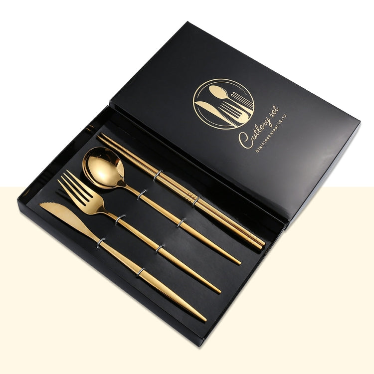 4pcs /Pack Stainless Steel Glossy Mirror Flatware Gift Set, With Tea Spoon (Silver), With Tea Spoon (Titanium), With Tea Spoon (Black Golden), With Chopsticks (Silver), With Chopsticks (Titanium), With Chopsticks (Black Golden)