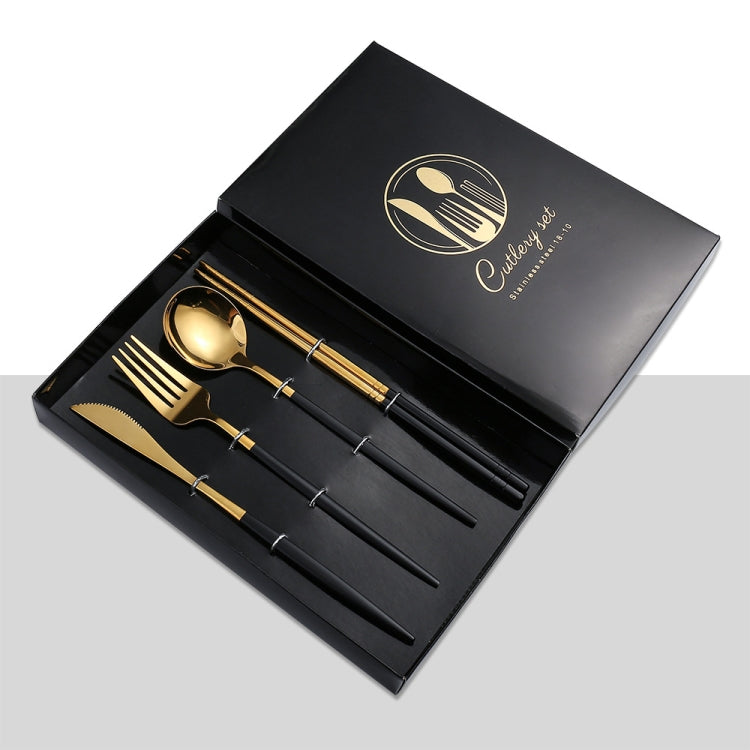 4pcs /Pack Stainless Steel Glossy Mirror Flatware Gift Set, With Tea Spoon (Silver), With Tea Spoon (Titanium), With Tea Spoon (Black Golden), With Chopsticks (Silver), With Chopsticks (Titanium), With Chopsticks (Black Golden)