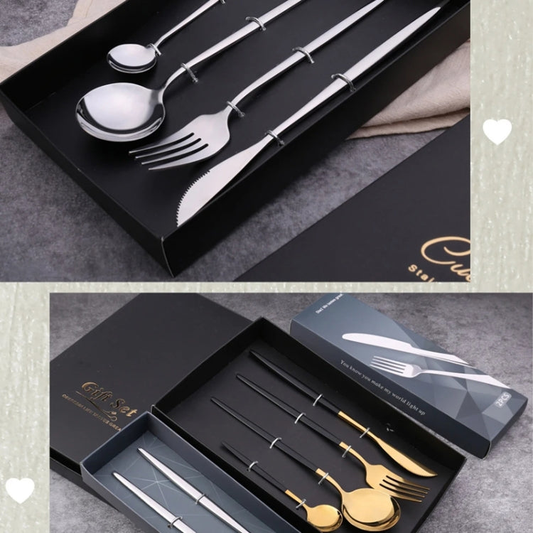 4pcs /Pack Stainless Steel Glossy Mirror Flatware Gift Set, With Tea Spoon