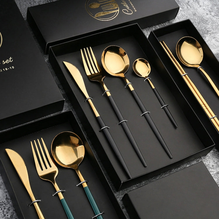 4pcs /Pack Stainless Steel Glossy Mirror Flatware Gift Set, With Tea Spoon (Silver), With Tea Spoon (Titanium), With Tea Spoon (Black Golden), With Chopsticks (Silver), With Chopsticks (Titanium), With Chopsticks (Black Golden)