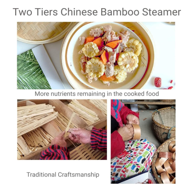 Bamboo Bun Steamer Food Veggie Steamer Basket, 21cm Cover, 21cm Cage, 27cm Cage