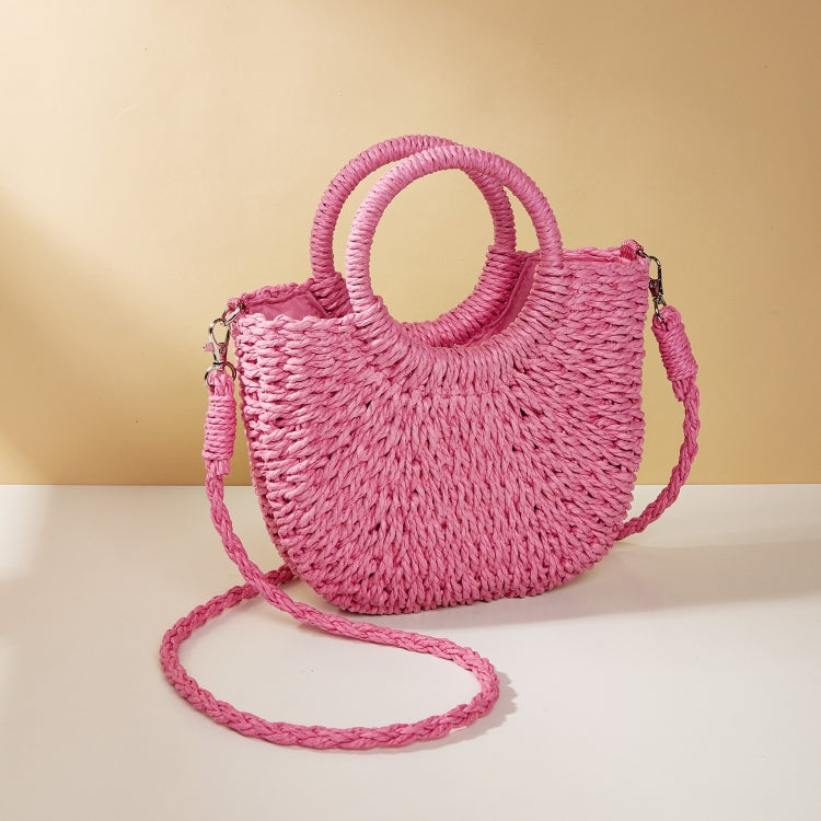 Half-moon Shape Straw Tote Bag Cross-body Woven Beach Single-shoulder Bag, Camel, Beige, Rose Red, Orange Red, Pink, Green