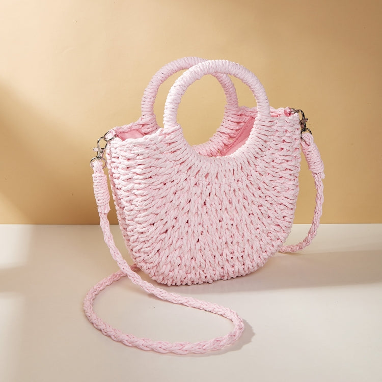 Half-moon Shape Straw Tote Bag Cross-body Woven Beach Single-shoulder Bag, Camel, Beige, Rose Red, Orange Red, Pink, Green
