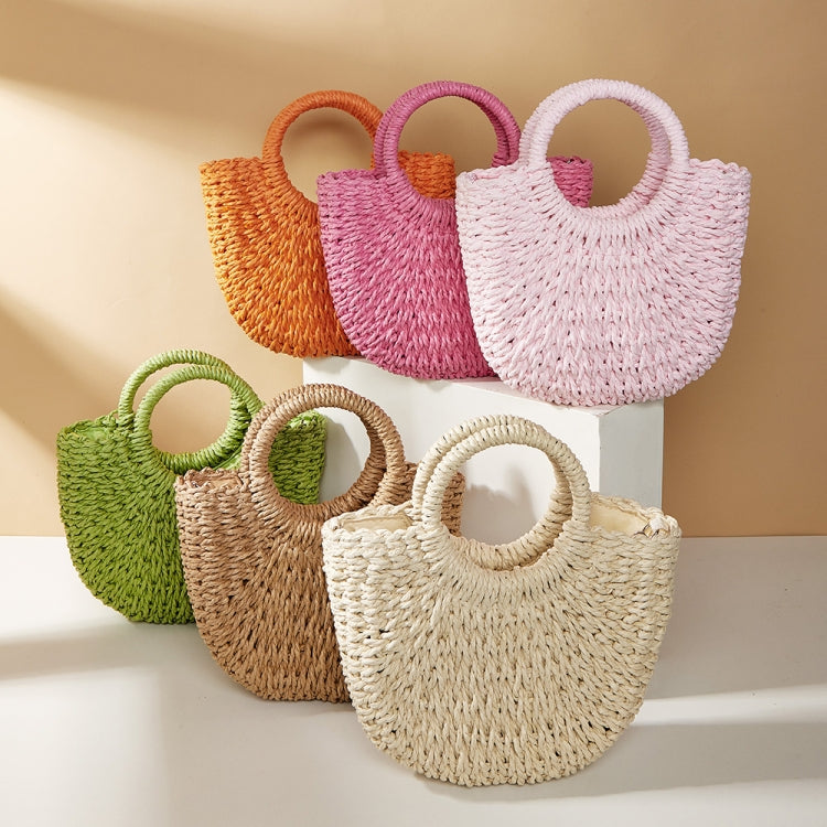 Half-moon Shape Straw Tote Bag Cross-body Woven Beach Single-shoulder Bag, Camel, Beige, Rose Red, Orange Red, Pink, Green