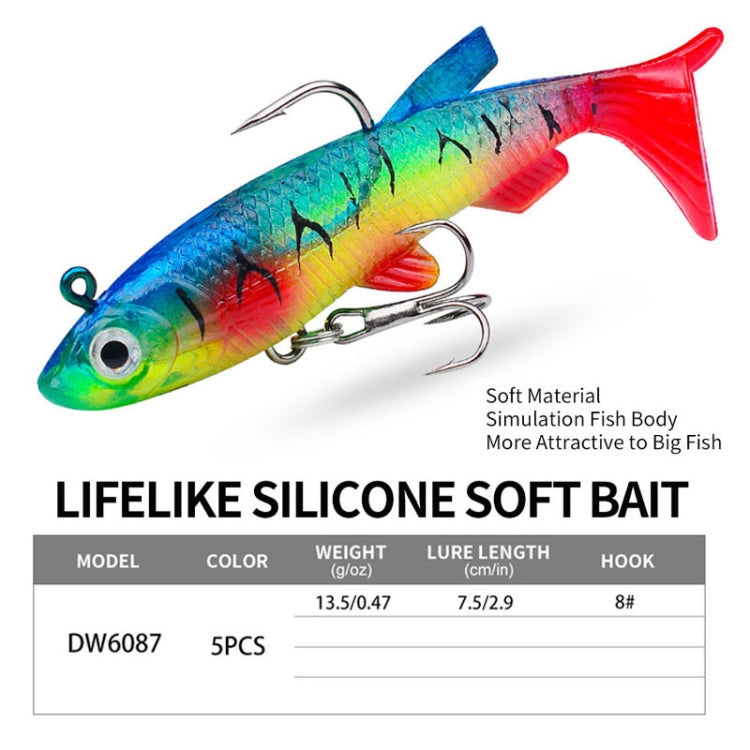 PROBEROS DW6087 T-Tail Lead Fish Soft Lure Sea Bass Boat Fishing Bionic Fake Bait, 7.5cm/13.5g